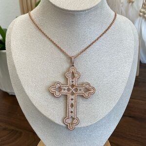 New Hespera rose gold vermeil cross with authentic white topaz crystals